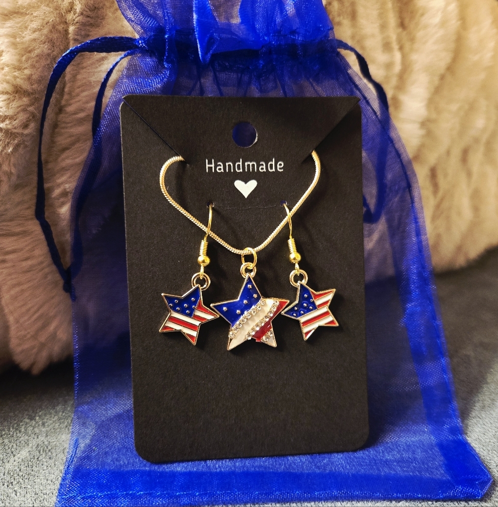 Handmade Gold Star Shaped Flag Earrings